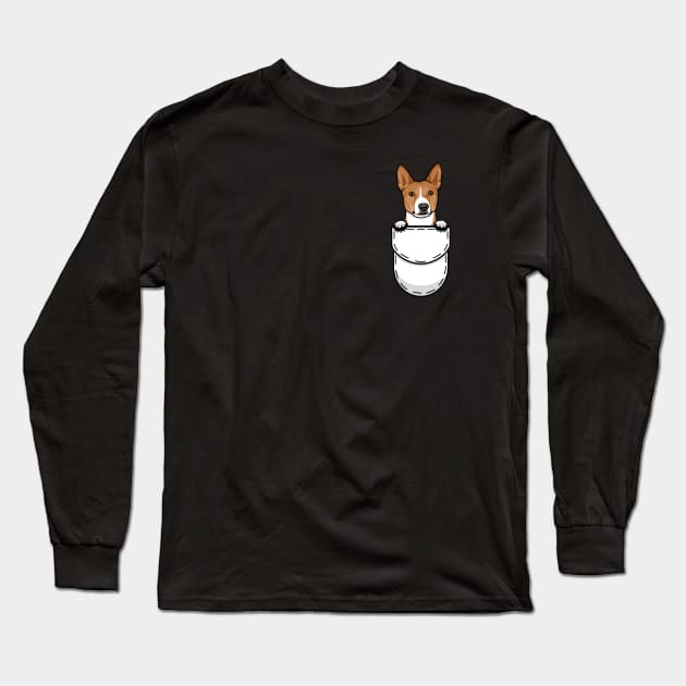 Funny Basenji Pocket Dog Long Sleeve T-Shirt by Pet My Dog